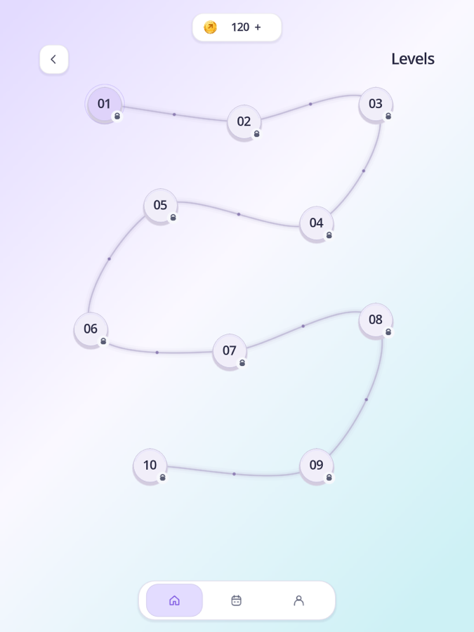 Arrowly campaign map with numbered puzzle levels