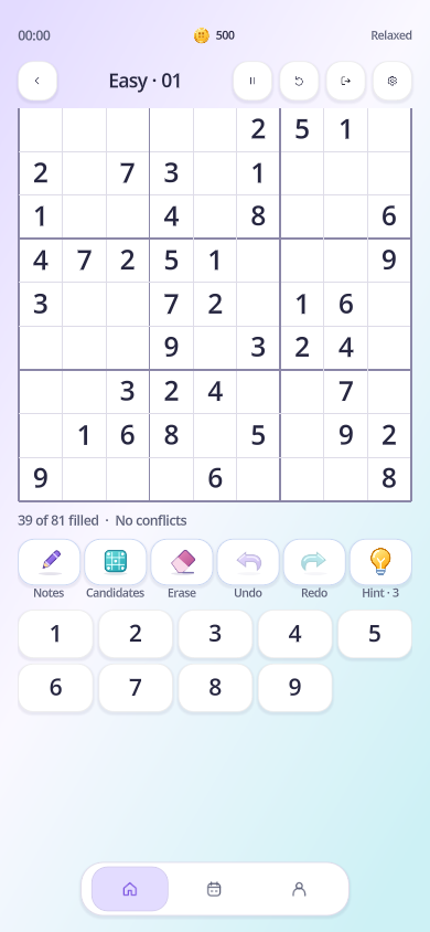 Sudokuzy development gameplay screen